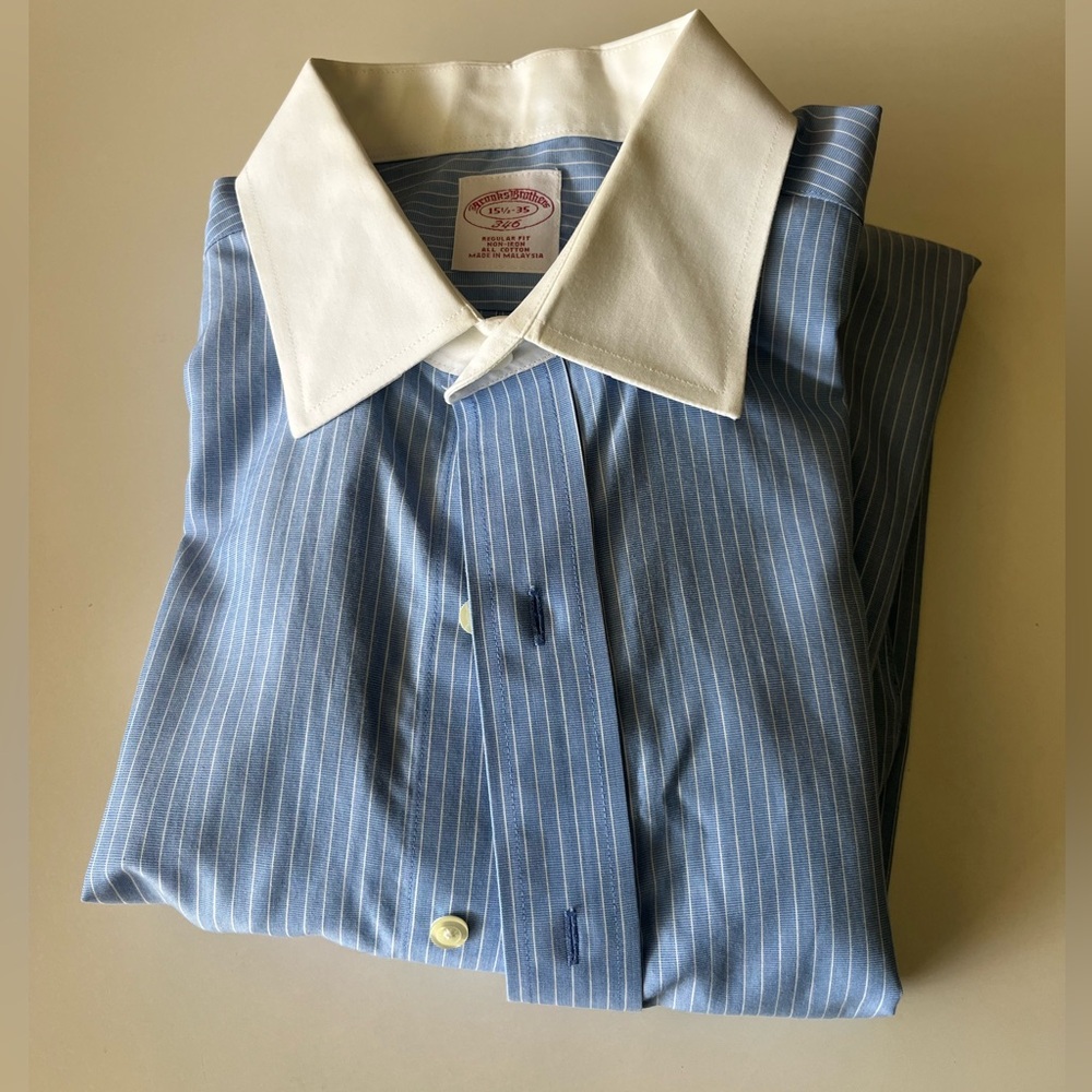 Brooks Brothers Blue Pinstripe Shirt with White Collar